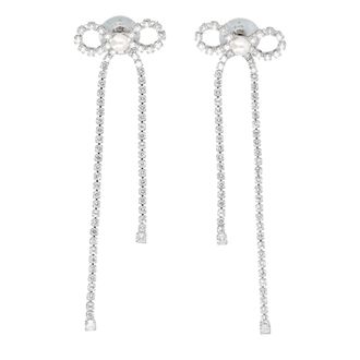 Self Portrait Crystal Droplet Bow Earring - female - Self Portrait - Earrings - Gray - ONE SIZE - Accessories