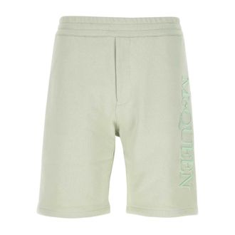 Alexander McQueen Casual Shorts, male, Green, S, Pastel Green Cotton Bermuda Shorts