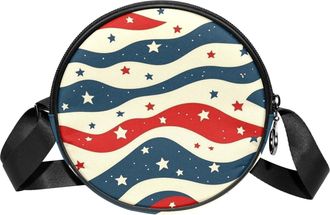 Generic Circle Crossbody Bag for Women, Stars Stripes Small Sling Bag Daypack with Zipper Adjustable Shoulder Straps Casual Ladies Girls Round Purse