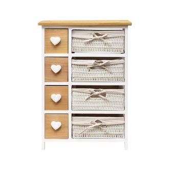 Mobili Rebecca Rebecca Mobili Comoda 4 Cajones Madera Mimbre Blanco Marron 71x51x30