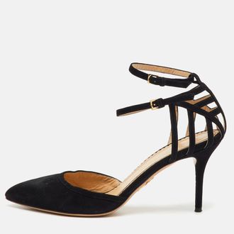 Charlotte Olympia Black Suede Pointed Toe Ankle Strap Pumps Size 38