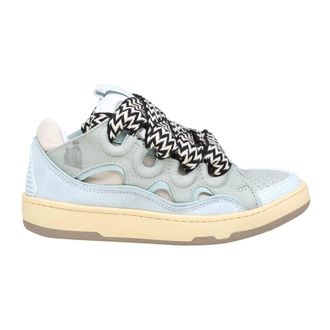 Lanvin Schoenen, Dames, Blauw, 40 EU, Leer, Blauwe Leren Sneakers met Gekleurde Veters