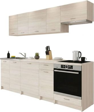 Dmora Cucina Completa Camerino, Set Compatto E Funzionale Con Ante E Cassetto, Rovere