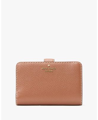 Kate Spade New York Womens Lena Pick Stitch Medium Compact Bifold Wallet - Brown Leather - One Size