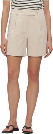 Co'Couture Korte Broeken, Dames, Beige, S, Linnen, Leenacc Linnen Plooi Shorts