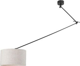 QAZQA Moderno L&aacute;mpara Colgante Negra Con Pantalla Gris Claro Regulable - Blitz Acero /textil Redonda Adecuado Para Led Max. 1 X 60 Watt - Qazqa