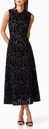 Elliatt Eris Sleeveless Velvet Lace Midi Dress in Black at Nordstrom Rack, Size Xx-Large