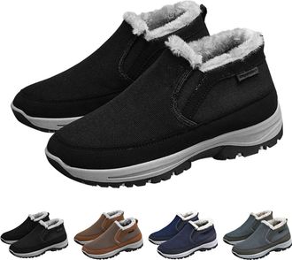Generic Mens Winter Warm Snow Boots Size 5.5, Wide Toe Lightweight Slip On Shoes Non-Slip Thermal Furry Lining Shoes with Arch Support Outdoor Casual Comforta