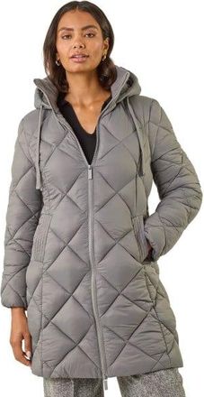 Roman Womens Diamond Quilt Padded Coat - Grey - Size 10 UK