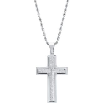 HMY Jewelry Mens Lords Prayer Engraved Cross Pendant Necklace in Metallic at Nordstrom Rack