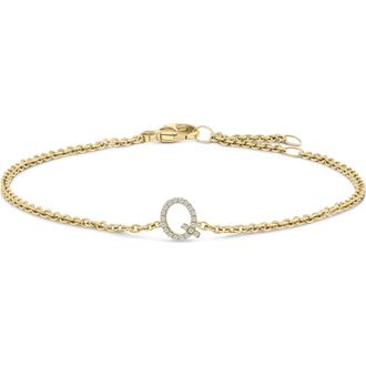 House of Brilliance 10K Gold Diamond Accent A-Z Initial Charm and Link Bracelet in Yellow | Q at Nordstrom