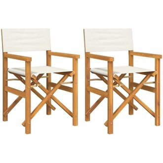 vidaXL Vidaxl - Sedie da Regista Pieghevoli 2 pz Crema Legno Massello di Teak
