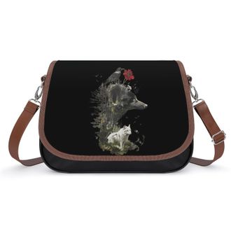 Generic Wolf And Crow Crossbody Bags for Women Fashion Leather Shoulder Handbags With Adjustable Strap