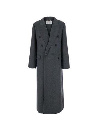 Victoria Beckham Womens Double-Breasted Virgin Wool Coat Grey