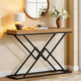 Tribesigns Tribesigns 47.2 Entryway Table, Industrial Console Table with Solid Wood Tabletop & Geometric Metal Frame for Living Room, Hallway, Entrance