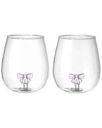 Godinger Set Of 2 Runway High Heel Stemless Wine Glasses