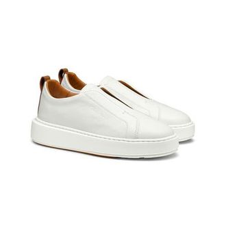 Santoni Tumbled Leather Slip-On Sneaker in White at Nordstrom, Size 9.5