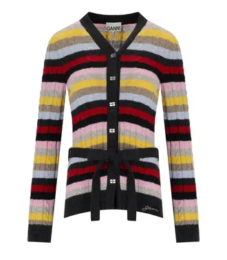 Ganni Multicolor Striped Cardigan With Belt