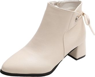 Generic White Womens Versatile Pointed Toe Boots with Lace Up and Side Zipper for Leisure Activities