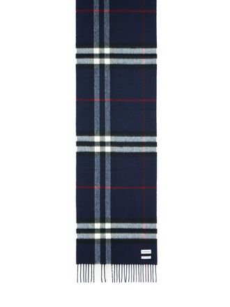 Burberry Mu Giant Check Navy Cashmere Scarf