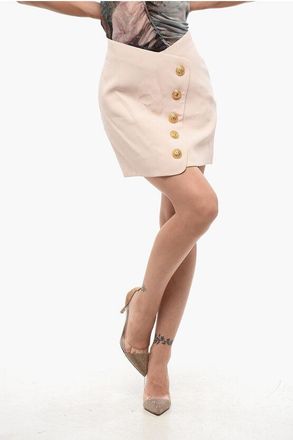 Balmain Solid Color Mini Skirt with Decorative Buttons size 38