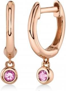 Allurez Round Pink Sapphire Bezel Huggie Earrings 14K Rose Gold (0.08ct)