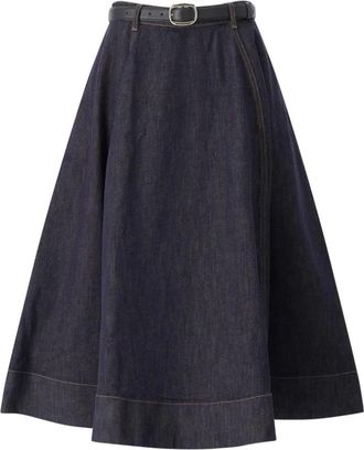 Self Portrait Uitlopende Midi Rok - Dames - Spijkerrokken - Blauw - M - Denim - Rokken