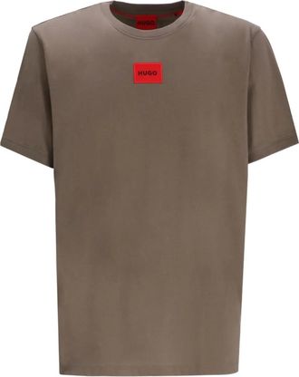 HUGO BOSS logo-patch T-shirt - men - Cotton - S - Brown