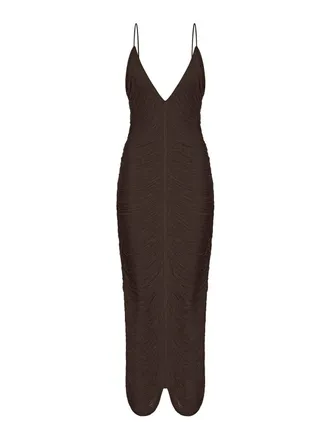 Bless Long Sol Dress With Fringes And V-Neck