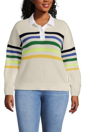 Lands End Drifter Rugby with Woven Collar Sweater in Ivory/multi Gem Placed Stripe at Nordstrom, Size 2X