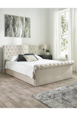 Aspire Home Accents Chesterfield Ottoman Storage Bed in Natural Linen | Size: Super King