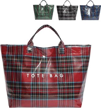 Generic Christmas Plaid PVC Tote Bag for Women, Letters Print Tote Bag, Durable Plastic Bags for Christmas Shopping (A)