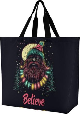 Generic Bigfoot Christmas Believe Tote Bag Reusable Grocery Shopping Bags Large Travel One Shoulder Handbag for Picnic Work