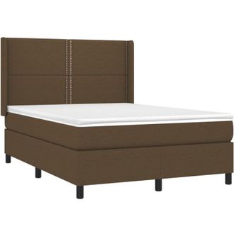 vidaXL Cama Box Spring Colch&oacute;n Luces Led Tela Marr&oacute;n Oscuro 140x190 Cm Vidaxl