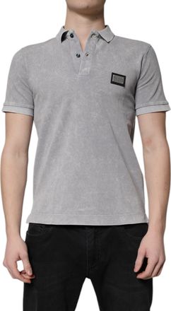 Dolce & Gabbana Mens Short Sleeve Polo Shirt - Grey Cotton - Size EU 46 (Mens)