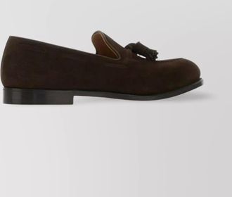 Crockett & Jones suede tassel loafers with round almond toe