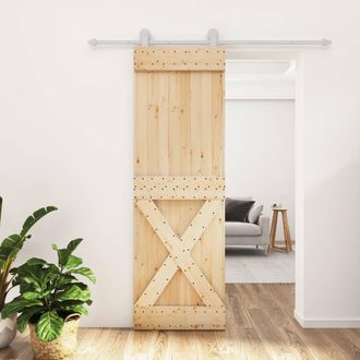 Berkfield Home Sliding Door with Hardware Set 70x210 cm Solid Wood Pine in Brown