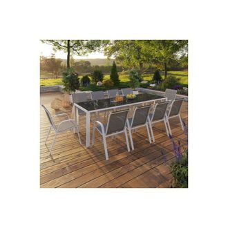 IDMarket Conjunto De Muebles De Jard&iacute;n Madrid Mesa 240 Cm Y 10 Sillas Apilables Blanco Y Gris