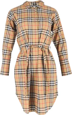 Burberry Pre-owned Womens Vintage-Check Shirt Dress in Beige Cotton - Size 6 UK