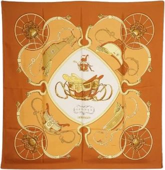 Herm&egrave;s Pre-owned Springs Ledoux Silk Carre 90 Copper Silk - Dames - Vintage Accessoires - Bruin - ONE Size - Vintage