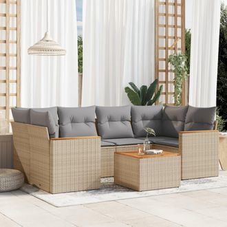 vidaXL Juego De Sof&aacute;s Jard&iacute;n Con Cojines Beige Mezcla 7 Pzas Rat&aacute;n Pe Vidaxl