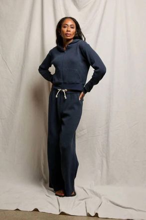 perfectwhitetee Inez Waffle Relaxed Zip-Up Cropped Jacket In Blue