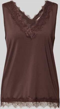 Freequent Regular Fit Bluse mit Spitzenbesatz Modell Bicco in Dunkelbraun, Gr&ouml;&szlig;e XXL