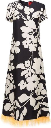 La DoubleJ Swing feather-trim silk maxi dress - women - Ostrich Feather/Silk - S - Black