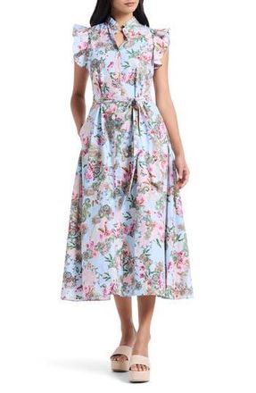 Robert Graham Sadie Floral Paisley Cap Sleeve Cotton Shirtdress in Blue Multi at Nordstrom Rack, Size 10