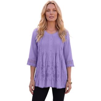 Roaman's Eyelet Big Shirt in Vintage Lavender at Nordstrom, Size 16