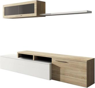 Dmora Dmora - Parete attrezzata, Mobile soggiorno porta tv, Composizione salotto reversibile, Set salotto ad angolo, cm 200x41h44, Rovere e Bianco lucido
