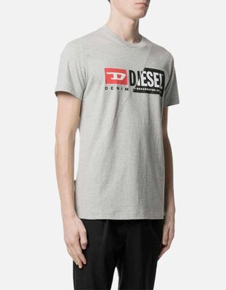 Diesel Mens DIESEL T Diego Mens Crew Neck T Shirts Cuty Dual Logo Printed Casual Cotton Tee - Grey - Size: 42