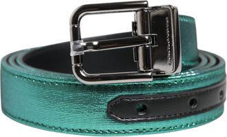 Dolce & Gabbana Mens Green Black Polyester Metal Buckle Belt And Lurex Calf Leather