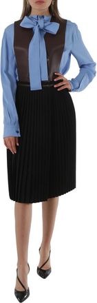 Burberry Ladies Dark Mocha Plonge Lambskin and Wool Blend Pinafore Dress, Brand Size 6 (US Size 4)